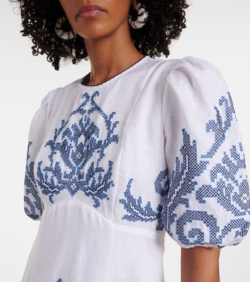 Abito midi Hazel in lino con ricamo | Alémais