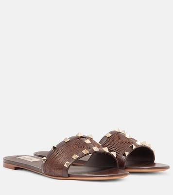 Rockstud leather and raffia slides | Valentino Garavani