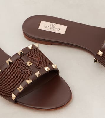 Rockstud leather and raffia slides | Valentino Garavani