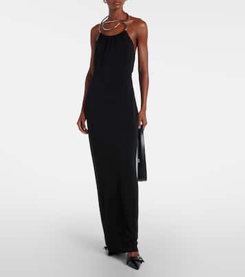 Logo Necklace embellished halterneck gown | Coperni