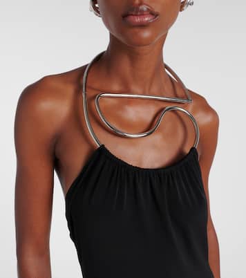 Logo Necklace embellished halterneck gown | Coperni