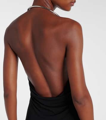 Logo Necklace embellished halterneck gown | Coperni