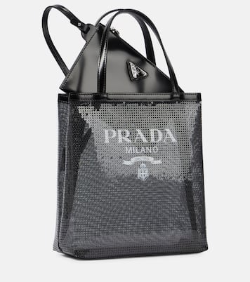 Shopper Small in rete con paillettes | Prada