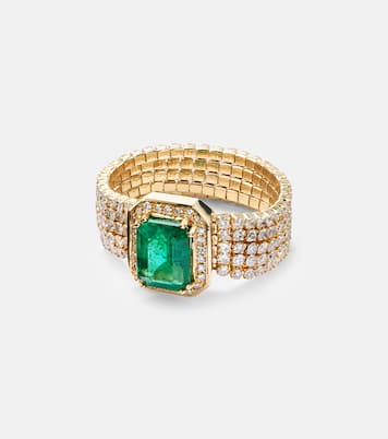 Bague 5 Thread Illusion en or 18 ct, diamants et émeraude | Shay Jewelry