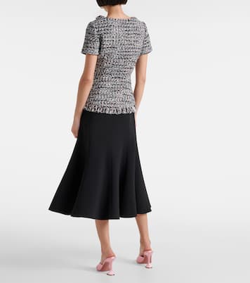 Fringed bouclé and crêpe midi dress | Self-Portrait