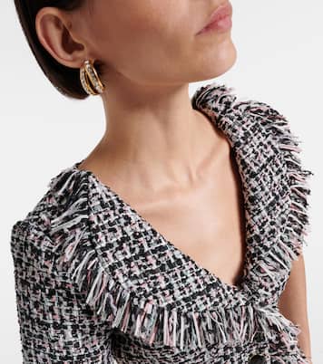 Fringed bouclé and crêpe midi dress | Self-Portrait