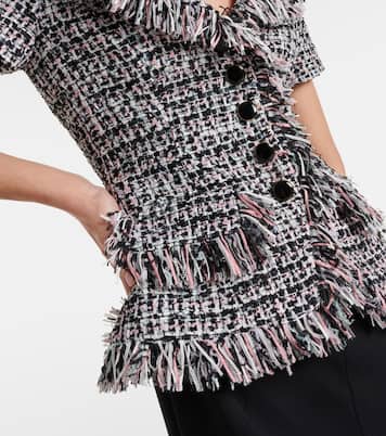 Fringed bouclé and crêpe midi dress | Self-Portrait