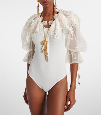 Guipure lace-trimmed cotton bodysuit | Chloé