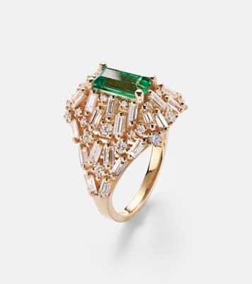 One Of A Kind 18kt gold ring with diamonds and emerald | Suzanne Kalan