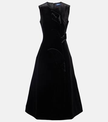 Cleo floral-appliqué velvet midi dress | Leo Lin