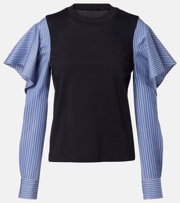 Striped cotton jersey and poplin shirt | Sacai