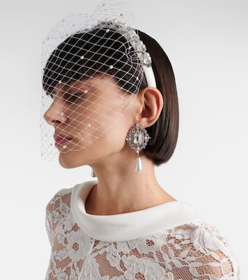 Embellished satin and fishnet headband | Self-Portrait