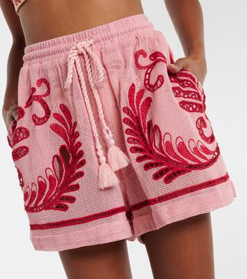 Embroidered cotton mesh shorts | Farm Rio
