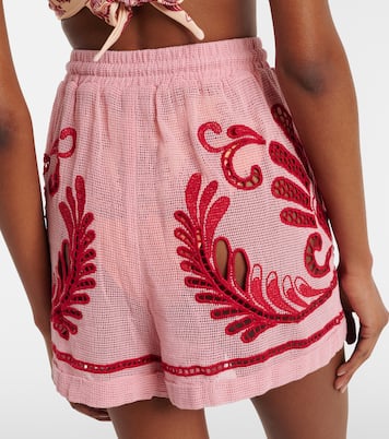 Embroidered cotton mesh shorts | Farm Rio
