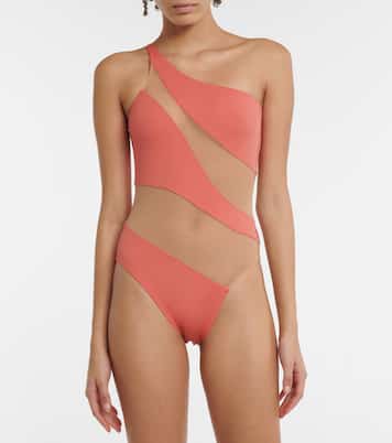 Snake mesh-paneled one-shoulder swimsuit | Norma Kamali