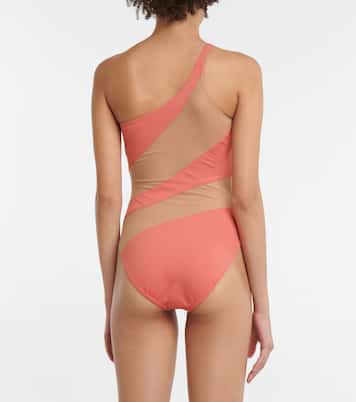 Snake mesh-paneled one-shoulder swimsuit | Norma Kamali