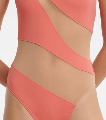 Snake mesh-paneled one-shoulder swimsuit | Norma Kamali
