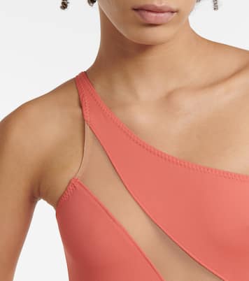 Snake mesh-paneled one-shoulder swimsuit | Norma Kamali