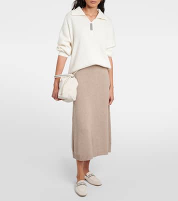 Wool and silk blend midi skirt | Brunello Cucinelli