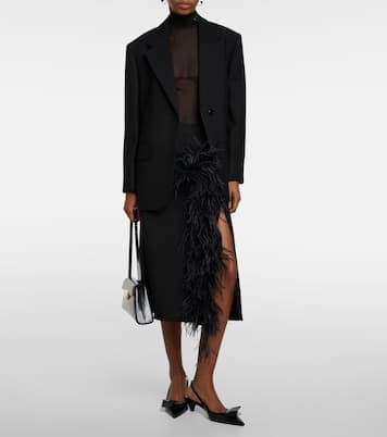 Falda midi de lana con plumas | Prada
