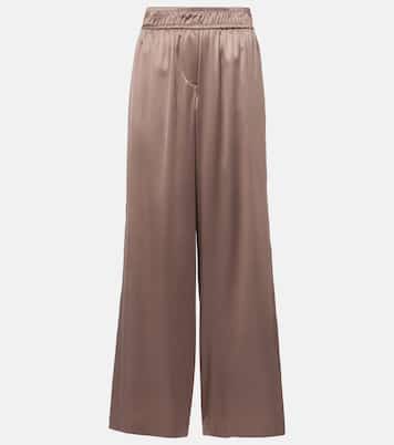 Pantaloni a gamba larga in raso di misto seta | Brunello Cucinelli