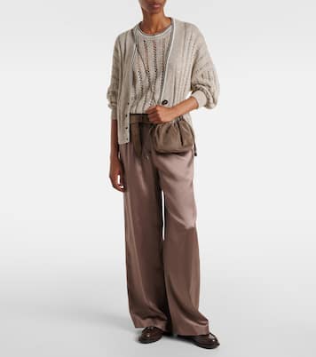 Pantaloni a gamba larga in raso di misto seta | Brunello Cucinelli