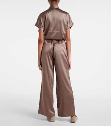 Pantaloni a gamba larga in raso di misto seta | Brunello Cucinelli