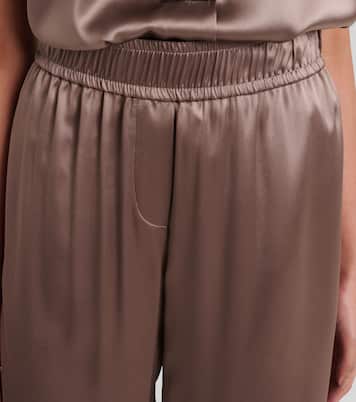 Pantaloni a gamba larga in raso di misto seta | Brunello Cucinelli