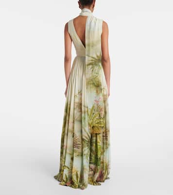 Abito lungo in georgette con stampa | Elie Saab