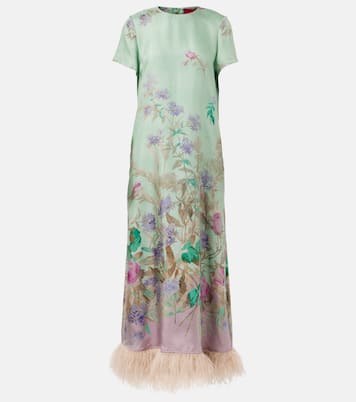 Maxikleid Swing aus Seide mit Federn | La DoubleJ