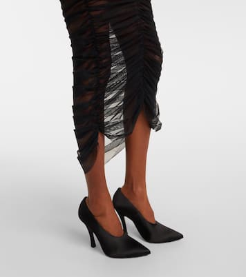 Sheer ruched mesh midi skirt | Nensi Dojaka