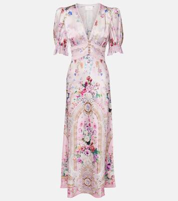 Lace-trimmed printed silk midi dress | Camilla