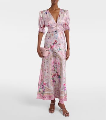 Lace-trimmed printed silk midi dress | Camilla