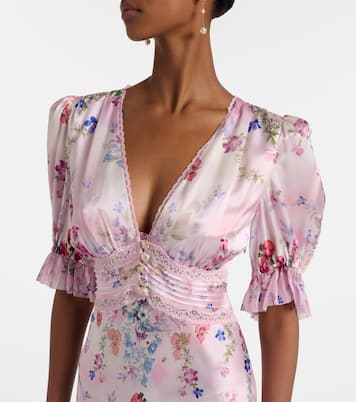 Lace-trimmed printed silk midi dress | Camilla