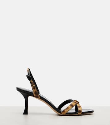 Elsy 70 calf hair-trimmed leather sandals | Jimmy Choo