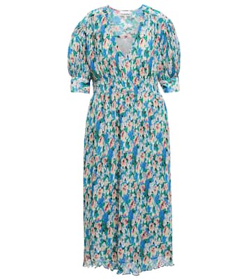 Floral pleated georgette midi dress | Ganni