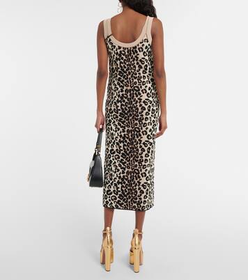 Robe midi en jacquard à motif léopard | Valentino