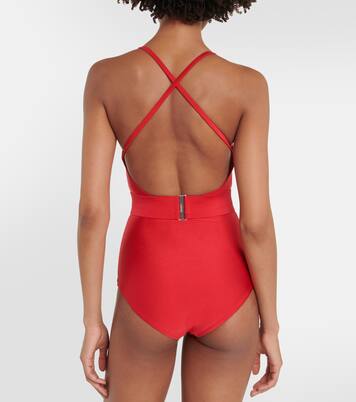 Belted swimsuit in red Gucci Mytheresa