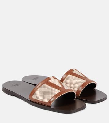 Viva Superstar leather-trimmed slides | Valentino Garavani
