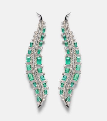 Orecchini Scatter in oro bianco 18kt con diamanti e smeraldi | Ananya