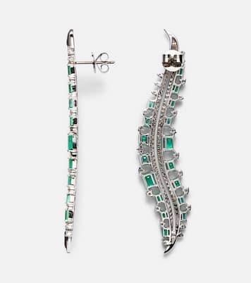Orecchini Scatter in oro bianco 18kt con diamanti e smeraldi | Ananya