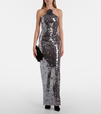 Floral-appliqué sequined gown  | Magda Butrym