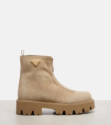 Suede platform ankle boots | Prada