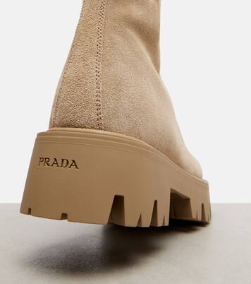 Suede platform ankle boots | Prada