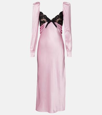 فستان ميدي من الساتان الحريري مقلّم بالدانتيل | Alessandra Rich