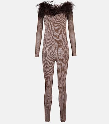 Jumpsuit in mesh con piume | Oséree