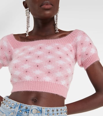Top en mohair et laine mélangés à carreaux et ornements | Alessandra Rich