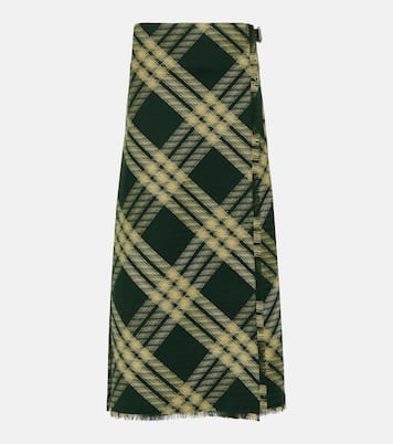 Falda midi de lana a cuadros de tiro alto | Burberry
