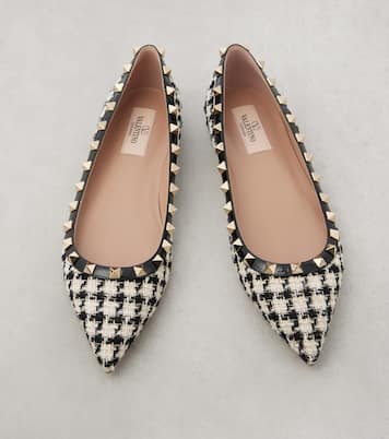 Rockstud tweed ballet flats | Valentino Garavani