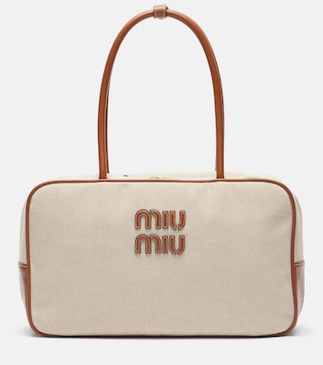 Beau leather-trimmed canvas tote bag | Miu Miu